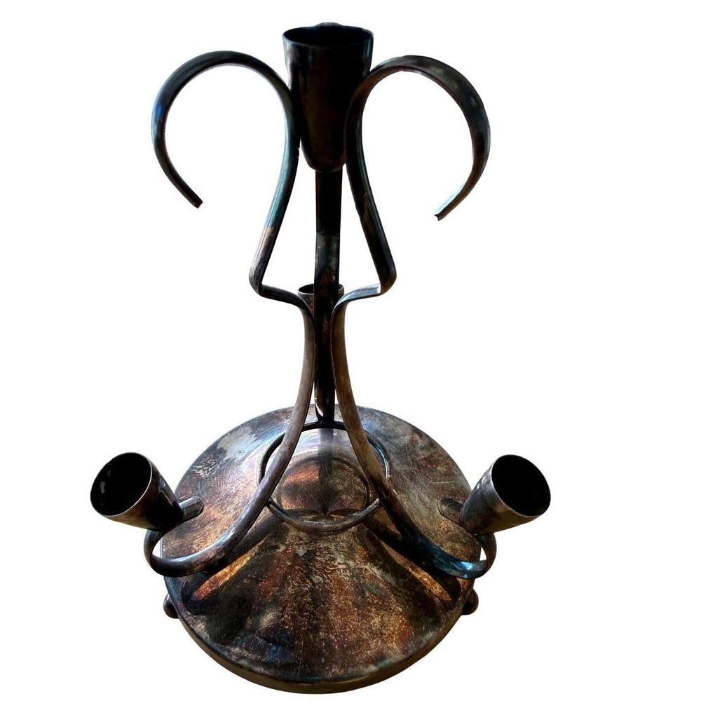 Vintage Metal Decor Candelabra Brutalist Metal 3 Arm Candle Holder MCM Aged
